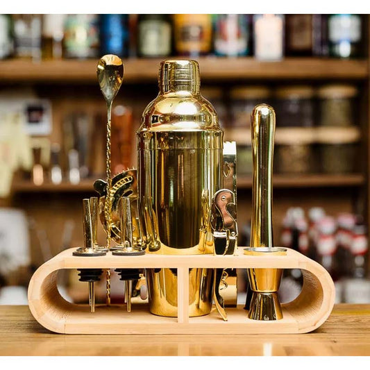 Set cadou Cocktail Shaker XL cu 12 accesorii Gold Delicatessen