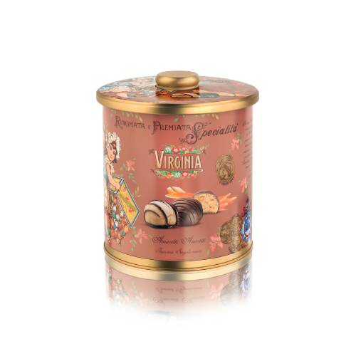 Fursecuri cu portocale si ghimbir in cutie metalica 220g Amaretti Virginia