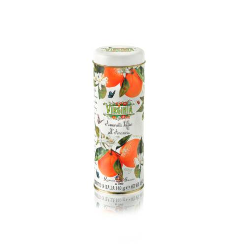 Biscuiti cu portocale in cutie metalica 140g Amaretti Virginia