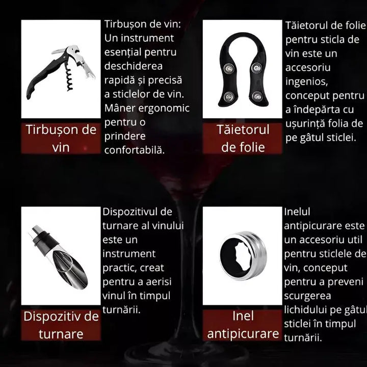 Cutie de vin Deluxe pentru 2 sticle, cu accesorii de vin incluse, din piele ecologica neagra fina - Delicatessen Delicatessen cutii vin