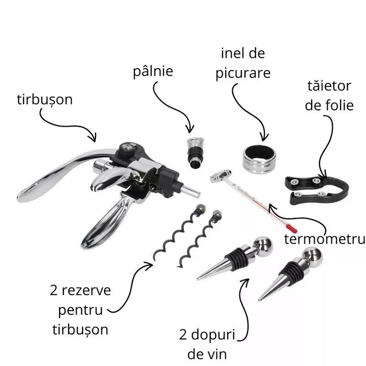 Valiza Deluxe cu accesorii de vin Premium, set 9 piese - Delicatessen Delicatessen