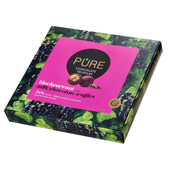 Trufe de ciocolata cu lapte si coacaze negre Pure Chocolate 120g - Delicatessen Delicatessen Trufe de ciocolata