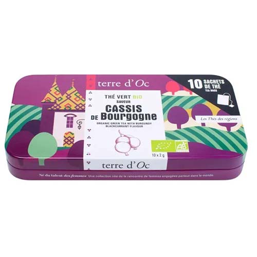 Ceai verde organic cu coacăze Terre d'Oc 20g - penar metalic cu 10 infuzii Delicatessen