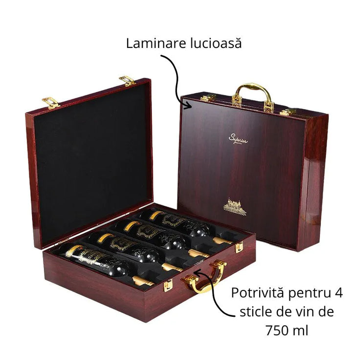 Cutie de vin XL Wood Deluxe pentru 4 sticle, Grandeur - Delicatessen Delicatessen cutii vin