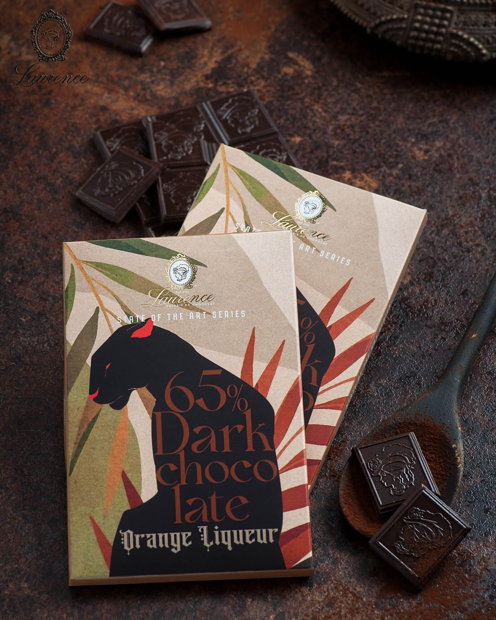 Ciocolata neagra 65% cacao, cu lichior de portocale Laurence Chocolate 80g