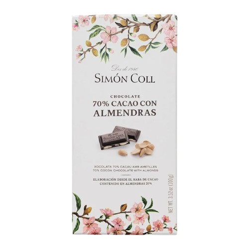 Tableta de ciocolata neagra 70% cu migdale Simon Coll 100g