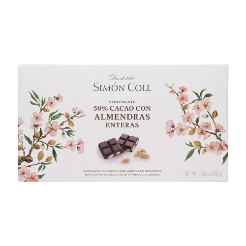 Tableta de ciocolata neagra 50% cu migdale intregi Simon Coll 200g