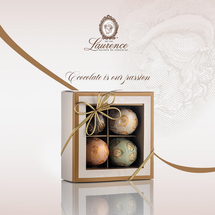 Cutie cu 4 praline de ciocolata rotunde Laurence Chocolate 130g - Delicatessen Delicatessen Cadou