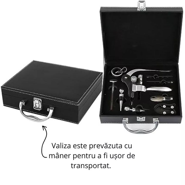 Valiza Deluxe cu accesorii de vin Premium, set 9 piese - Delicatessen Delicatessen