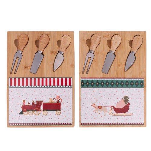 Platou de brânzeturi din bambus cu 3 cuțite, 30,5×21,5 cm — decor de Crăciun VdE Tivoli 1996