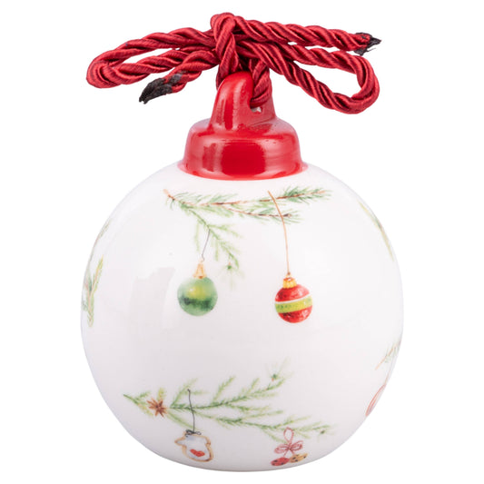 Glob de Crăciun din ceramică Xmas Sprig, alb cu roșu, Ø 8 cm VdE Tivoli 1996