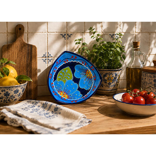 Bol cu 3 colțuri din ceramică artizanală spaniolă Flor Azul 10 x 5 cm Delicatessen