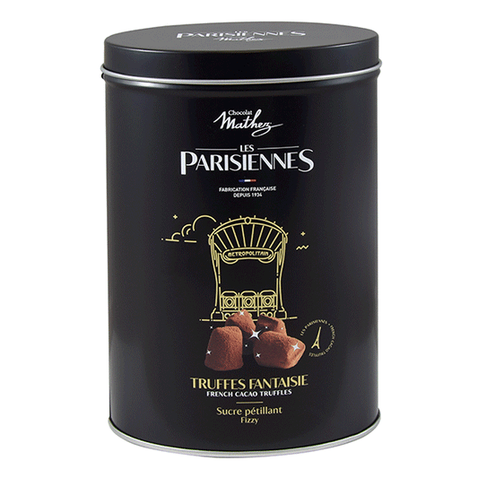 Trufe de ciocolată Fizzy Parisiennes în cutie metalică Mathez 200g Delicatessen