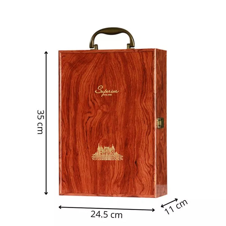 Cutie de vin Wood Deluxe pentru 2 sticle, cu accesorii de vin incluse, Vinluxe Elite - Delicatessen Delicatessen cutii vin