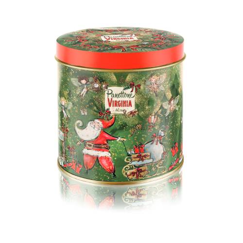 Mini panettone tradițional Santa Claus in cutie metalica 100g Amaretti Virginia