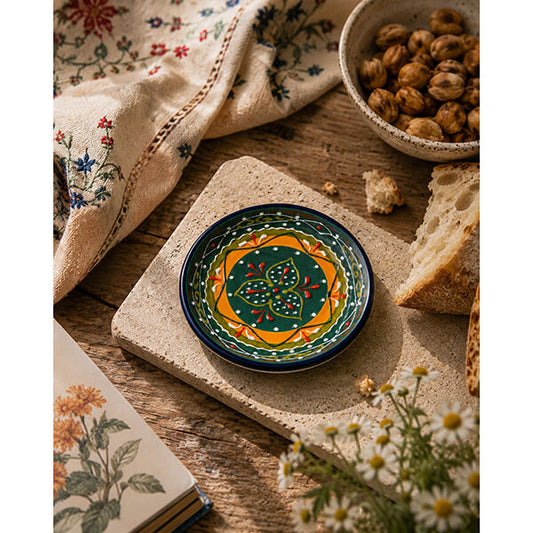 Mini tapas din ceramică artizanală spaniolă diametru Verdes con Azul 9 cm Delicatessen