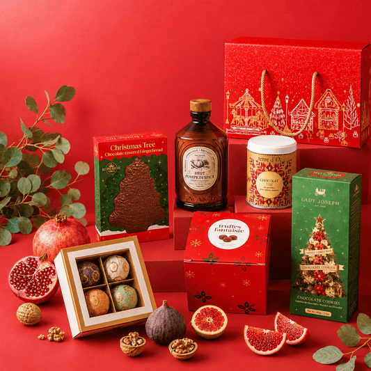Cutie roșie cadou de Crăciun cu praline Laurence și trufe Delicatessen
