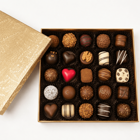 Bruyerre cutie aurie pătrată cu asortiment de praline belgiene 330g Bruyerre