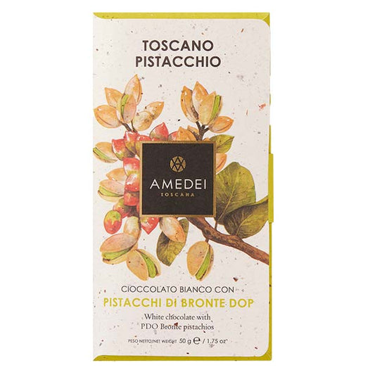 Tabletă de ciocolată albă cu fistic verde din Bronte 50g Amedei Delicatessen