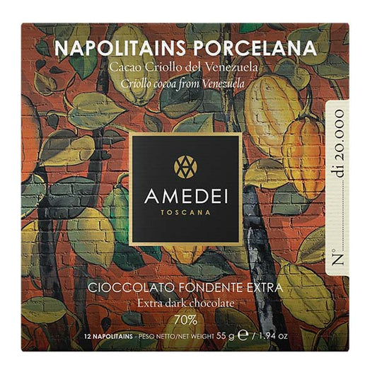 Cutie cu 12 tablete de ciocolată Porcelana – ciocolată neagră 70% 55g Amedei Delicatessen