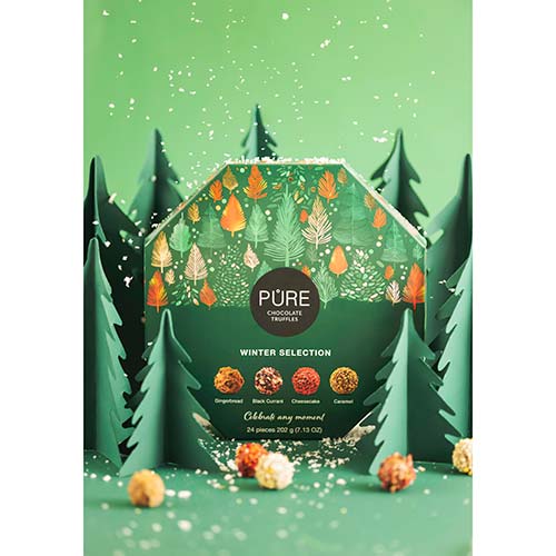 Asortiment de trufe in cutie cadou hexagonala Green 24 - Delicatessen Delicatessen Praline Belgiene