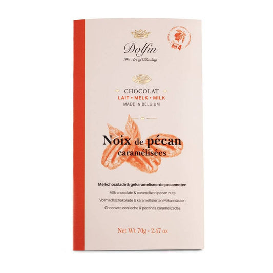 Tabletă cu ciocolată cu lapte și nuci pecan caramelizate 70g Dolfin Dolfin