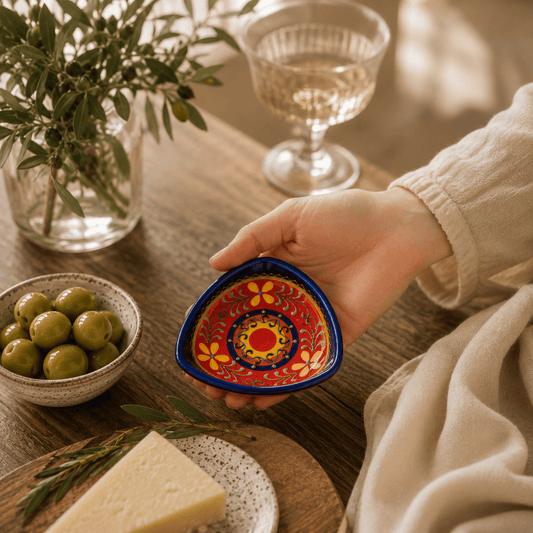 Bol cu 3 colțuri din ceramică artizanală spaniolă Rojo 10 x 5 cm Delicatessen