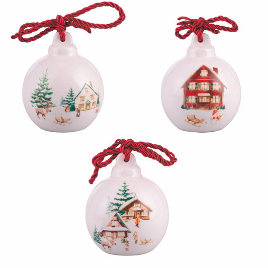 Glob de Crăciun din ceramică cu sat de iarnă, Ø 8 cm VdE Tivoli 1996