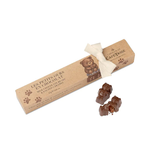 Cutie cu 6 ursuleți din ciocolată cu lapte și caramel sărat 57g Café-Tasse Delicatessen