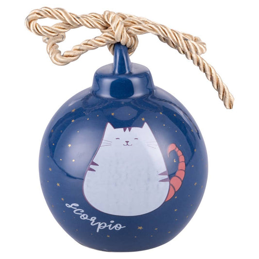 Glob de Crăciun din ceramică Oroscocats cu pisică, zodia Scorpion, Ø 8 cm VdE Tivoli 1996