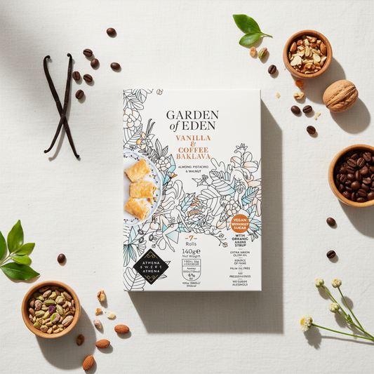 Baklava Garden of Eden vanilie și cafea, fără zahăr, 140g – Athena Sweet Athena Athena Sweet Athena