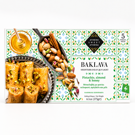 Baklava Mediterranean Sunlight fistic și migdale, 175g – Athena Sweet Athena Athena Sweet Athena