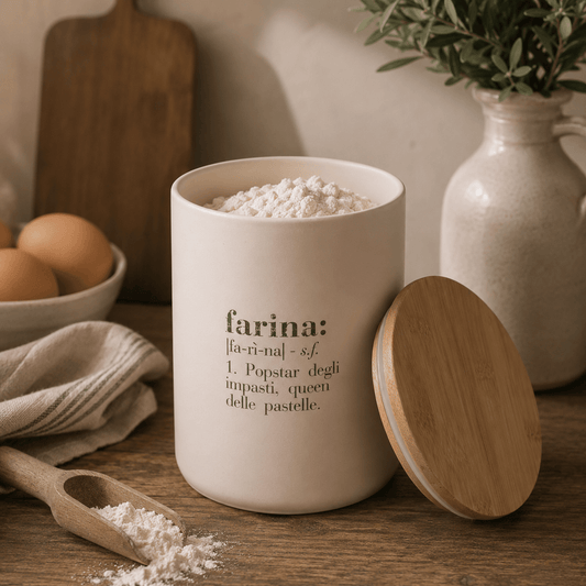 Borcan pentru făină din gresie ceramică cu capac de bambus, 2 L VdE Tivoli 1996