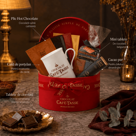 Cutie cadou Café-Tasse cu ciocolată belgiană și cană – ediție gourmet Café-Tasse