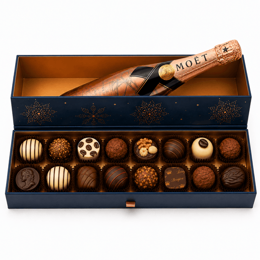 Cadou cu Moet si praline belgiene Bruyerre