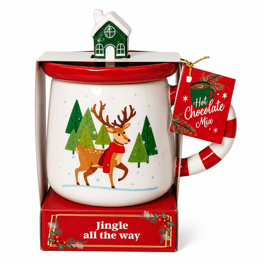Cana de Craciun cu capac Becky's, model Jingle All The Way, ceramica