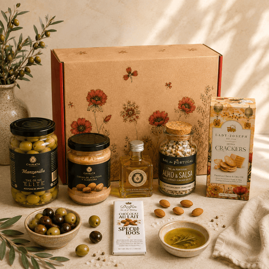 Cadou pentru iubitorii de măsline — pachet cu ulei, cremă și măsline spaniole Delicatessen