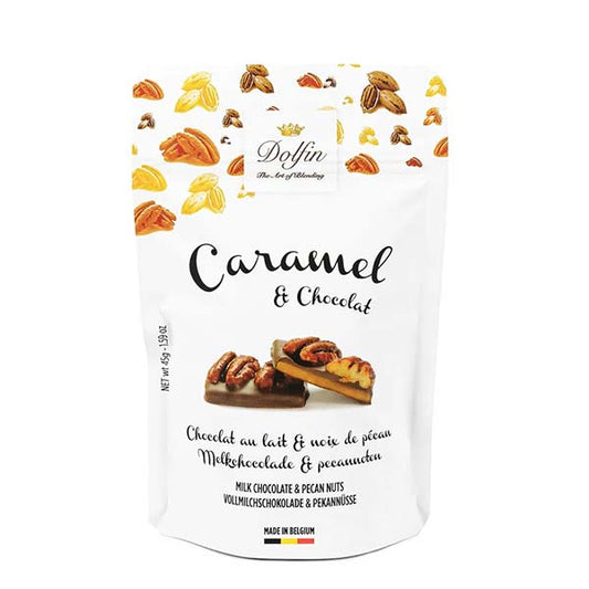 Caramele învelite în ciocolată cu lapte și nuci pecan 45g Dolfin Delicatessen