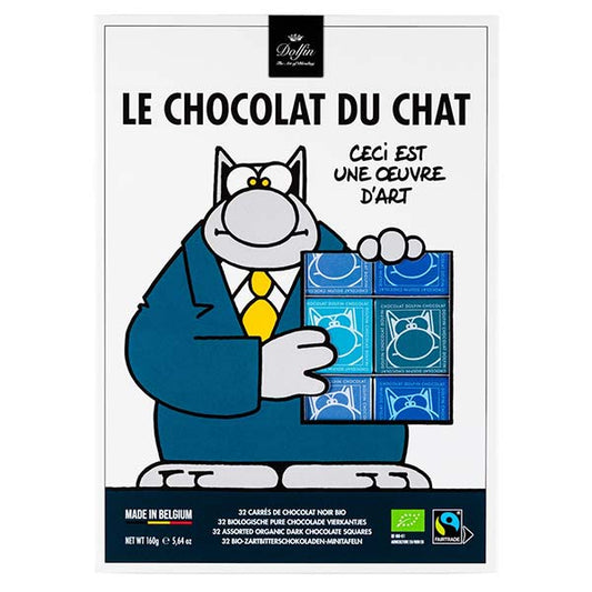 Cutie cu 32 de pătrățele de ciocolate asortate cu ciocolată neagră 160g Dolfin Delicatessen