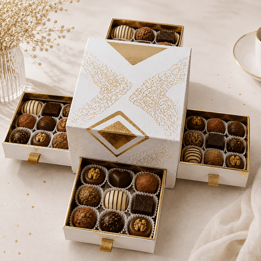 Bruyerre cutie Apogee cu 4 sertare și praline belgiene 500g Delicatessen