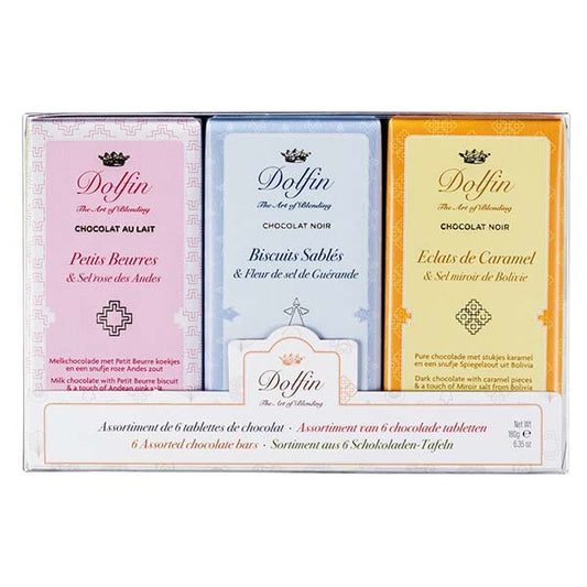 Cutie cu 6 tablete de ciocolată Sweet and Salty 180g Dolfin Delicatessen
