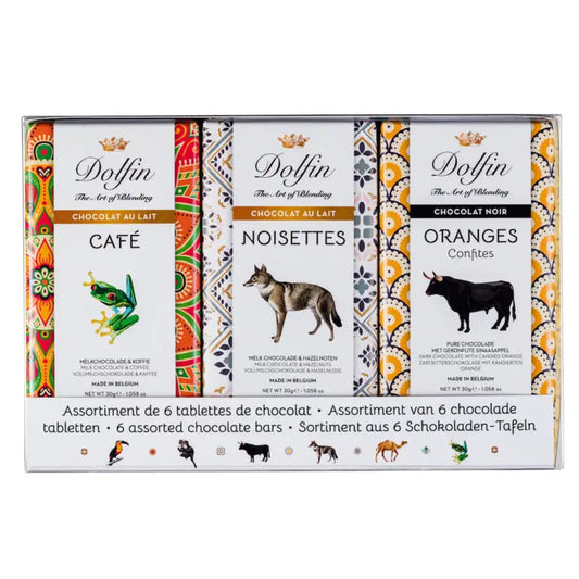 Cutie cu 6 tablete de ciocolată Travel Journal 180g Dolfin Delicatessen