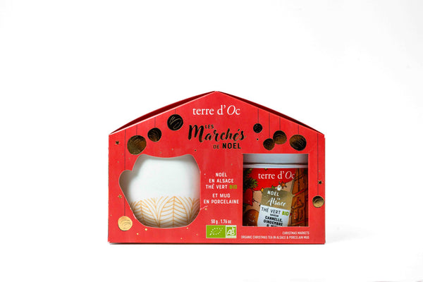 Set cadou de ceai verde organic cu scortisoara, miere, ghimbir 50g si cana, Terre d'Oc