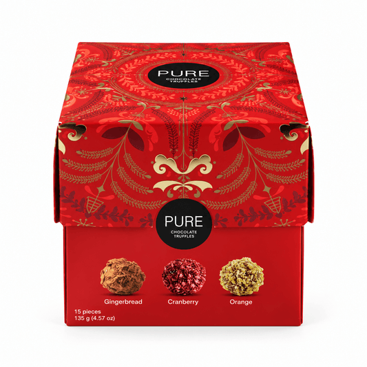 Pure Chocolate Cub Red cu 18 trufe de ciocolata 124g Pure Chocolate
