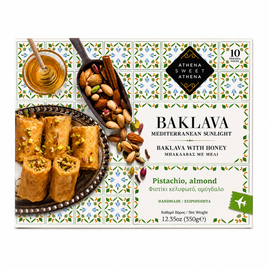 Baklava Mediterranean Sunlight fistic și migdale, 10 bucăți / 350g – Athena Sweet Athena Athena Sweet Athena