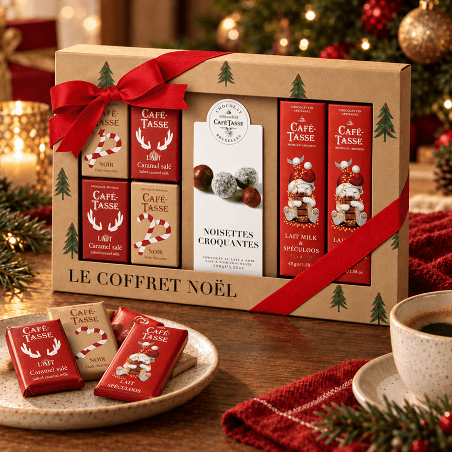 Cutie cadou cu ciocolată asortată Café-Tasse 314g - Ediție de Crăciun Café-Tasse