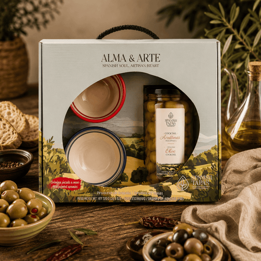 Spanish Tapas set cadou Alma & Arte cu 2 boluri din ceramică și borcan de măsline Don Gastronom