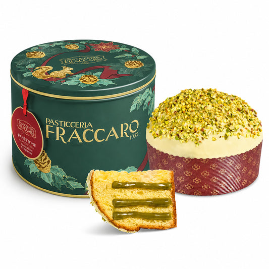 Panettone artizanal cu crema de fistic in cutie cadou Fraccaro 750g - editie de Craciun Fraccaro