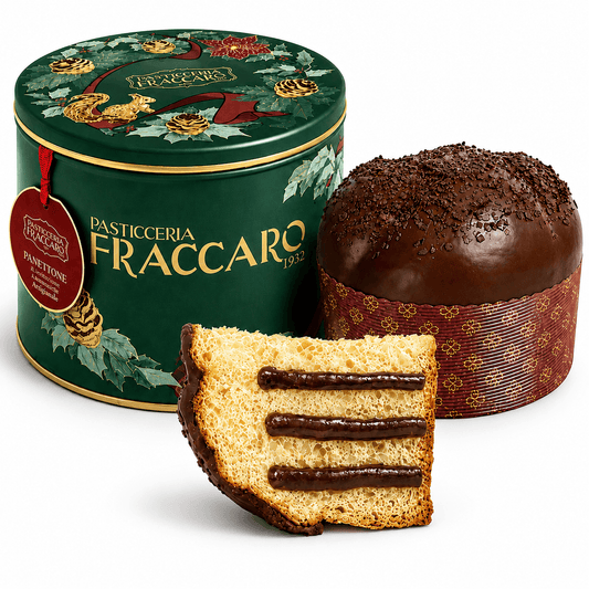 Panettone artizanal cu crema gianduja in cutie metalica Fraccaro 750g - editie de Craciun Fraccaro