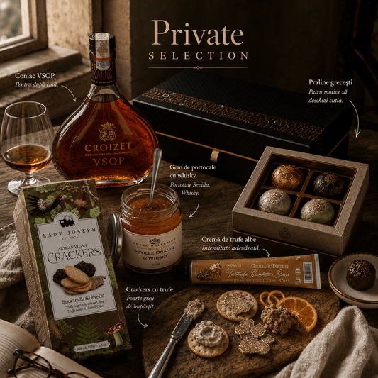 Private Selection – pachet cadou premium cu cognac Croizet VSOP, cremă de trufe și praline Delicatessen